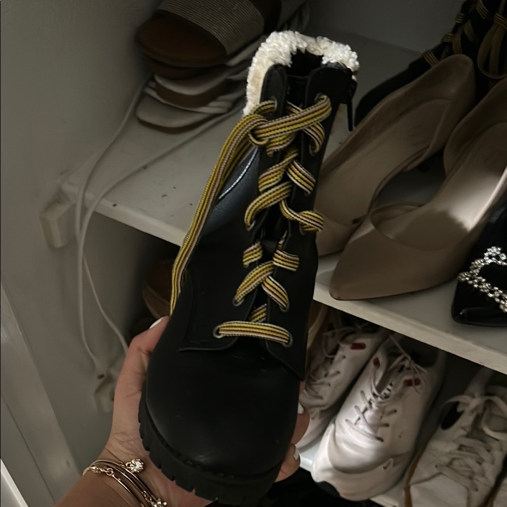 Stylish Black Boots with Yellow Laces